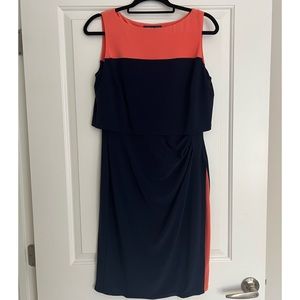 Colorblock Sheath Dress w/ Overlays | Coral and Navy | American Living | Size 10